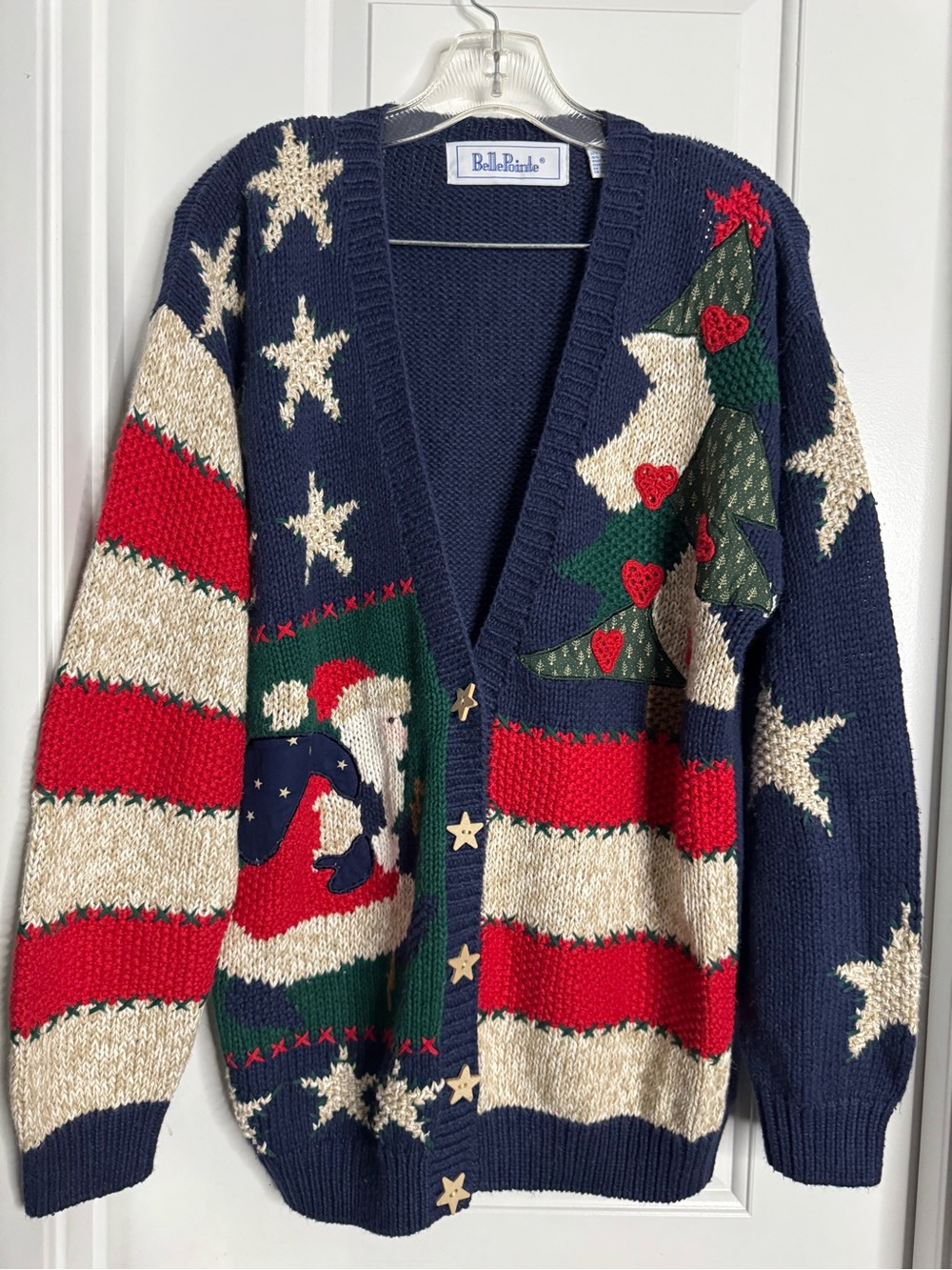 Vintage 90s Bell Pointe Xmas Cardigan American Flag Size Large